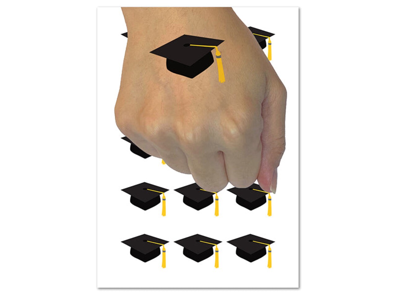 Graduation Cap Solid Temporary Tattoo Water Resistant Fake Body Art Set Collection (1 Sheet)